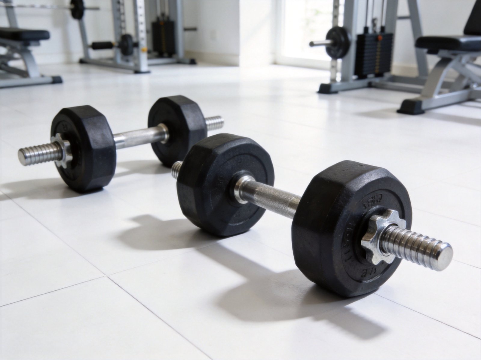 Adjustable dumbbells workout setup